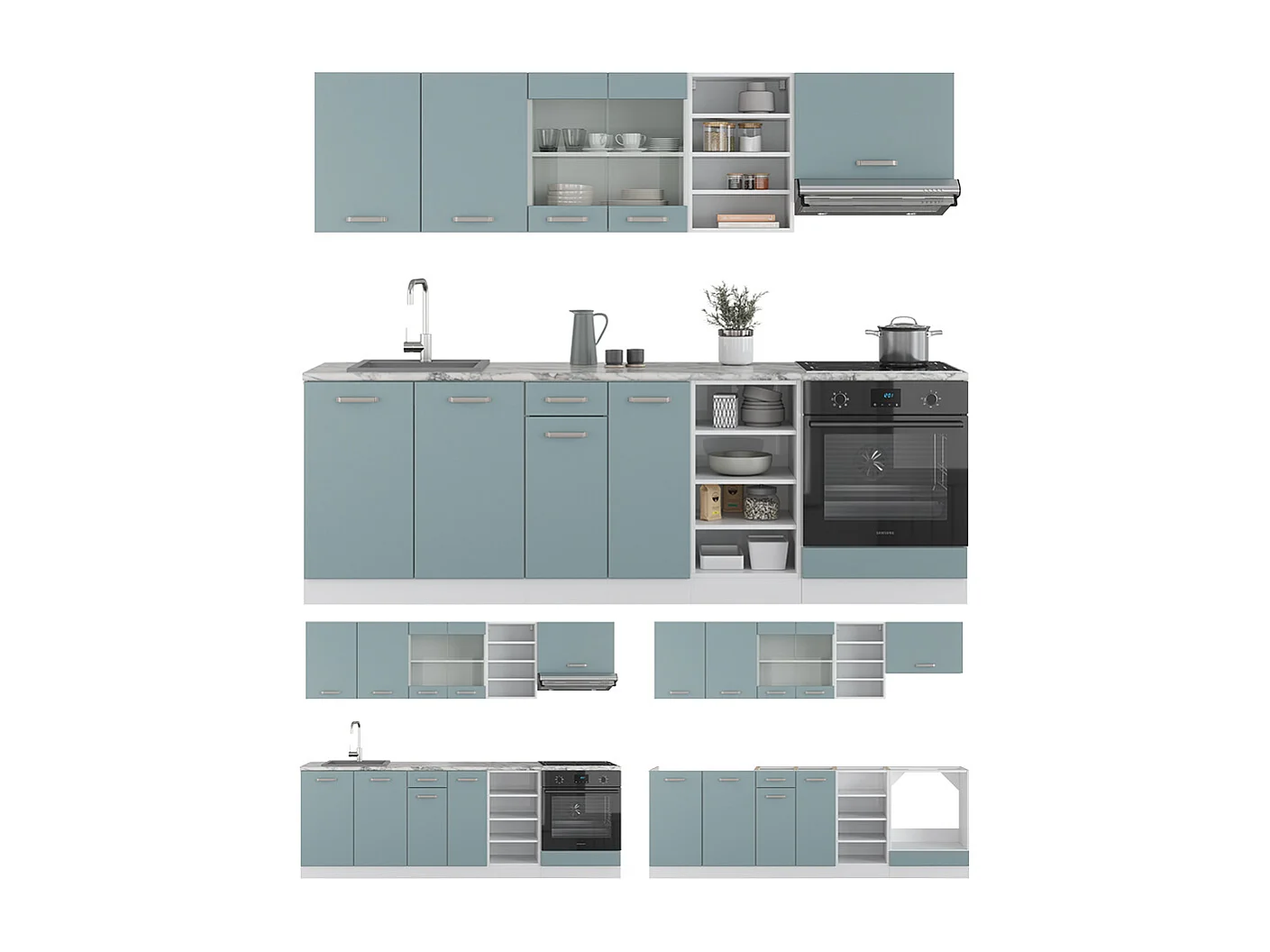 Cucina componibile blu-grigio/bianco 240x46x81.6 r-line