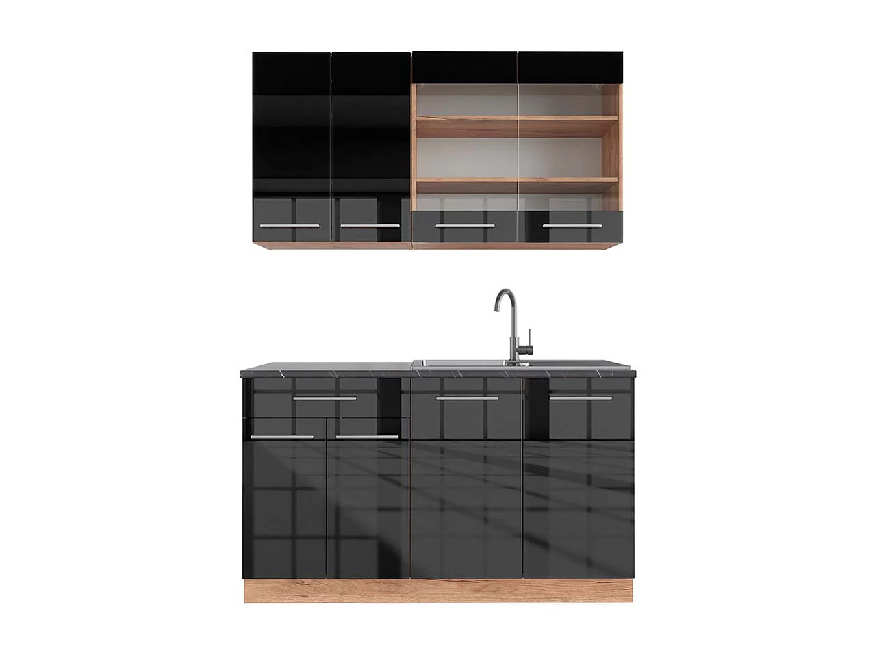 Singleküche anthrazit hochglanz/goldkraft eiche 140x60x81.6 fame-line