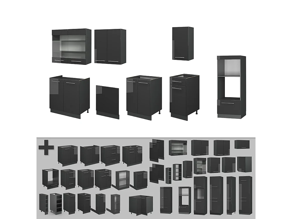 Mueble de cocina antracita alto brillo 300x60x81.6 fame-line