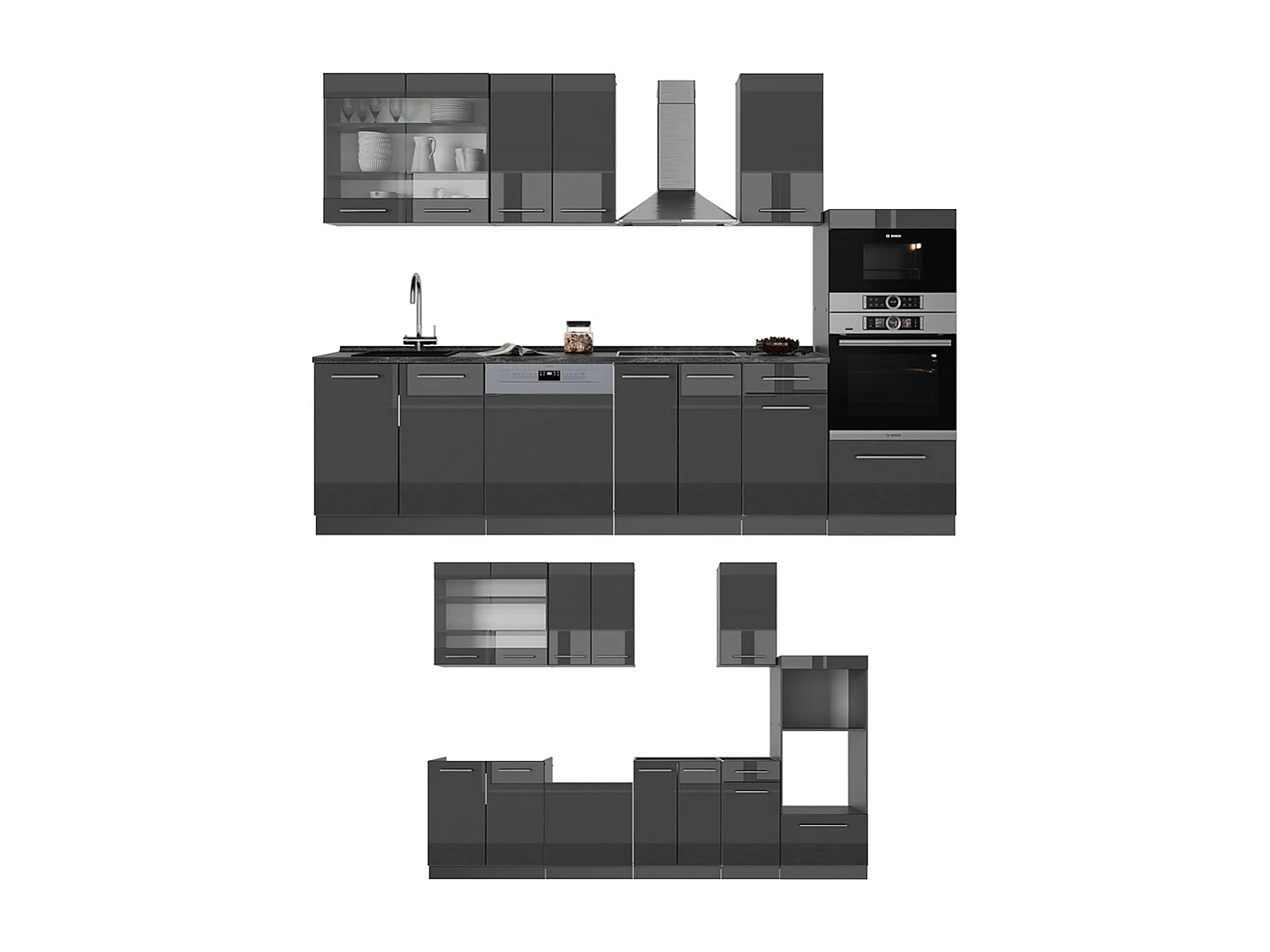 Mueble de cocina antracita alto brillo 300x60x81.6 fame-line