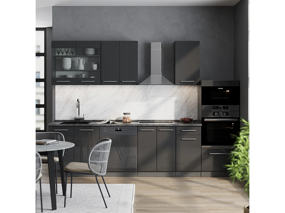Cuisine anthracite haute brillance 300x60x81.6 fame-line