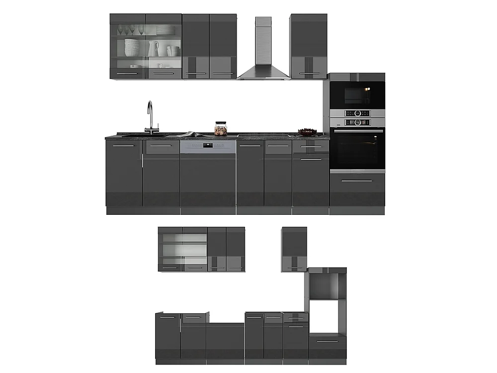 Cuisine anthracite haute brillance 300x60x81.6 fame-line
