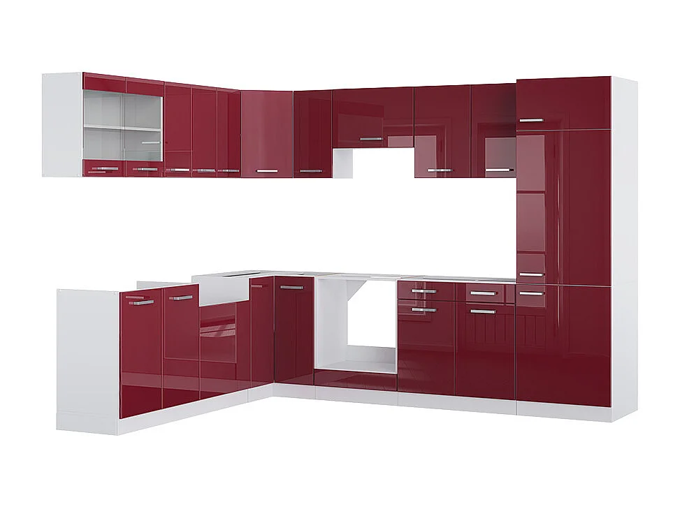 Cocina esquinera rojo brillo intenso/blanco 287x60x81.6 r-line