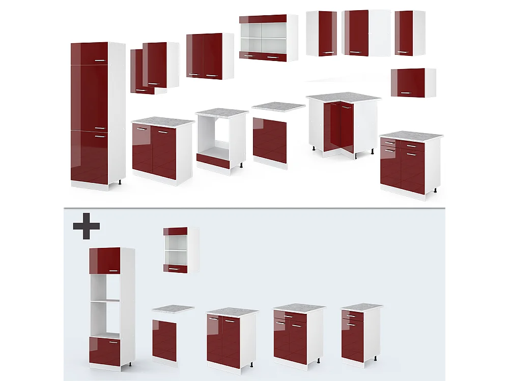 Cuisine en angle rouge brillant/blanc 287x60x81.6 r-line