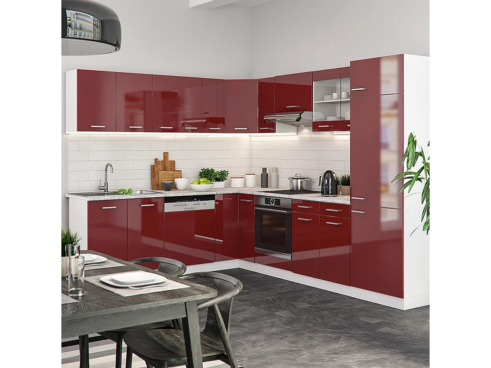 Cuisine en angle rouge brillant/blanc 287x60x81.6 r-line