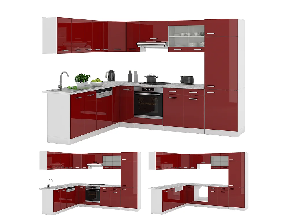 Cuisine en angle rouge brillant/blanc 287x60x81.6 r-line