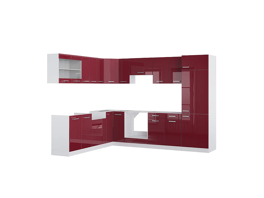 Cuisine en angle rouge brillant/blanc 287x60x81.6 r-line