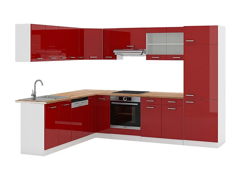 Cuisine en angle rouge brillant/blanc 287x60x81.6 r-line