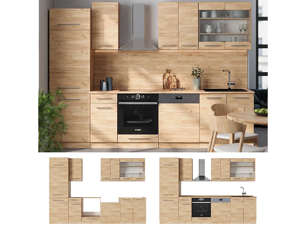 Cuisine chêne de force doré 300x46x81.6 fame-line