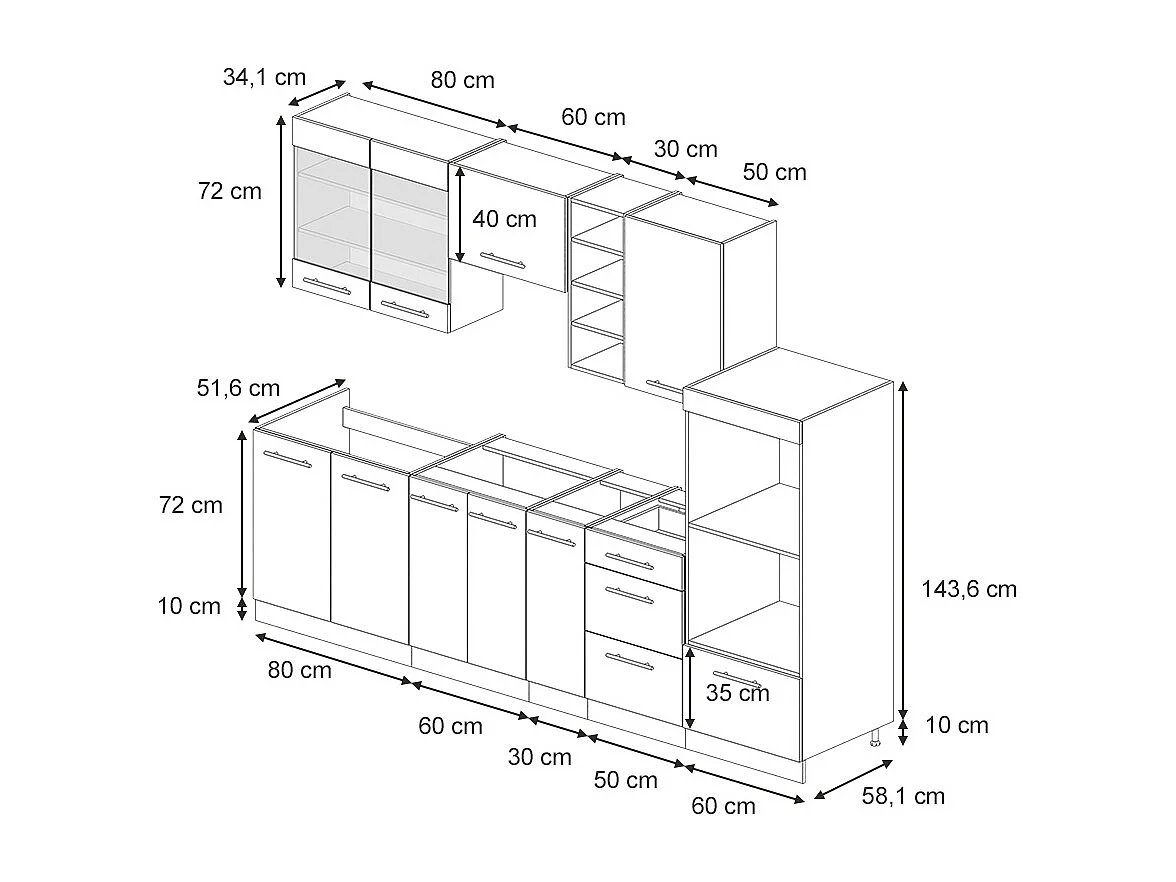 Mueble de cocina antracita-oro landhaus 280x46x81.6 fame-line