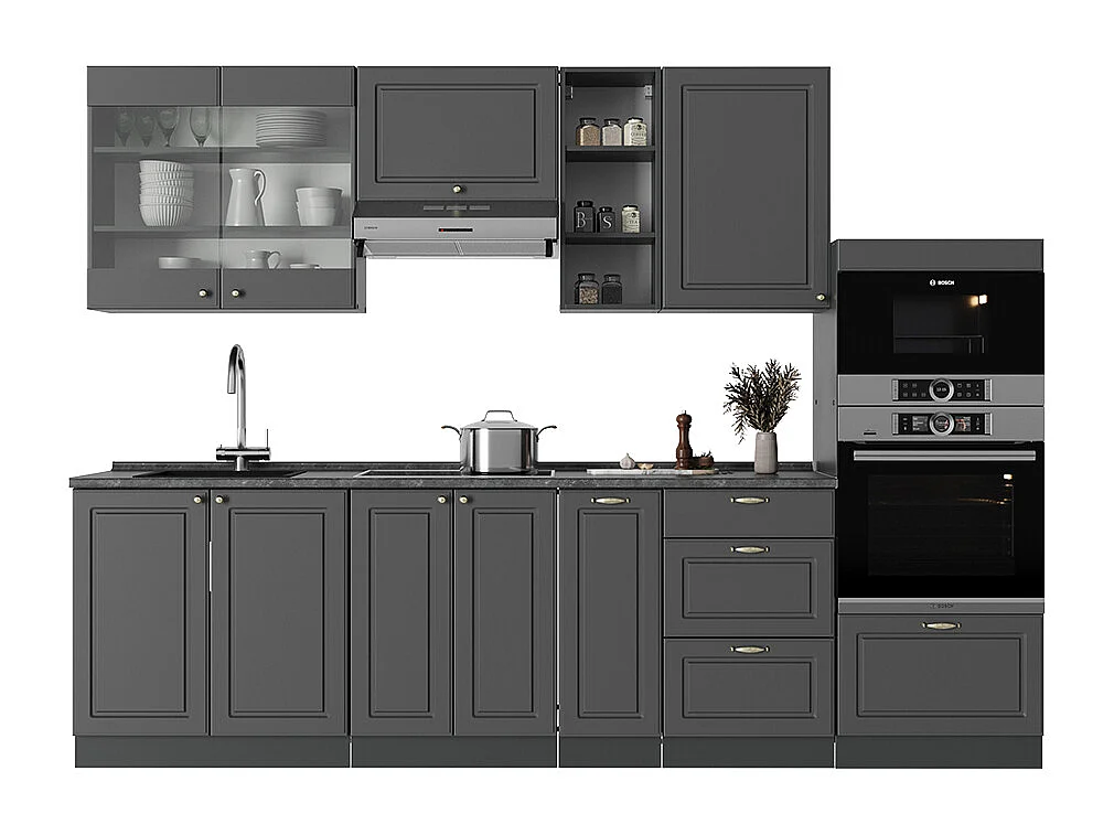 Mueble de cocina antracita-oro landhaus 280x46x81.6 fame-line