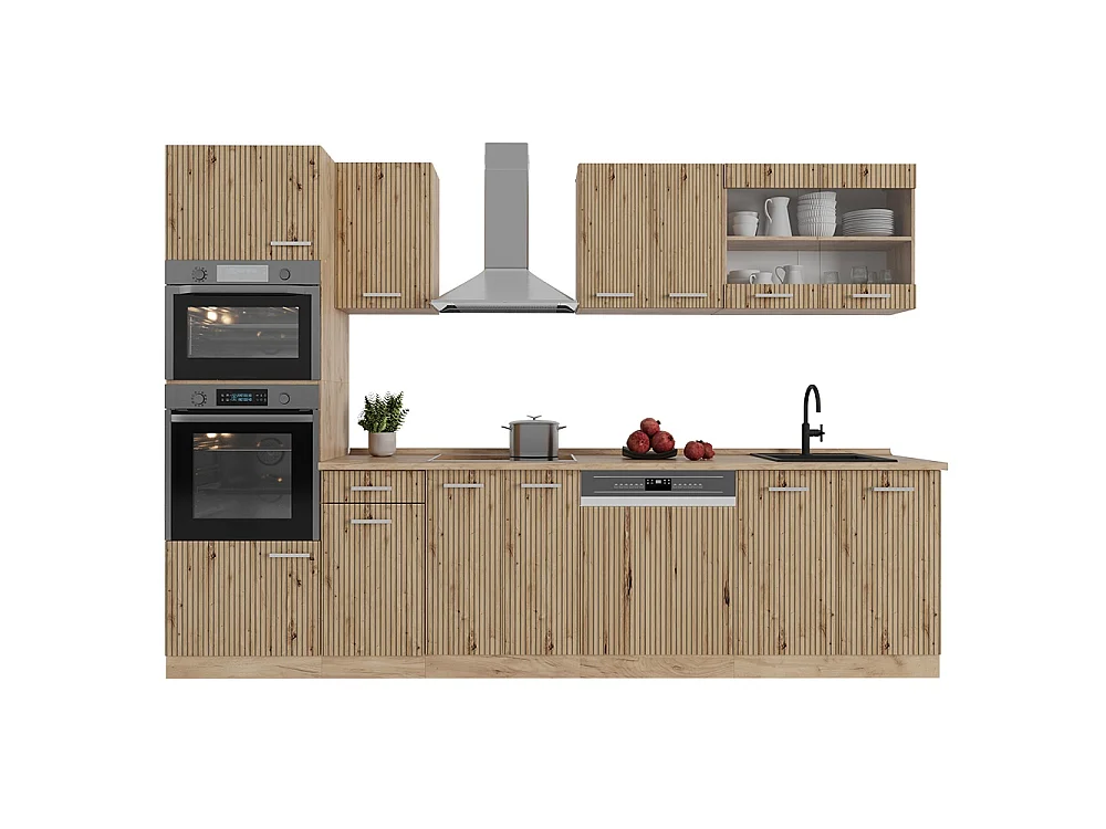 Complete keukeneenheid artisanaal eiken/goudkraft eiken 300x46x81.6 r-line