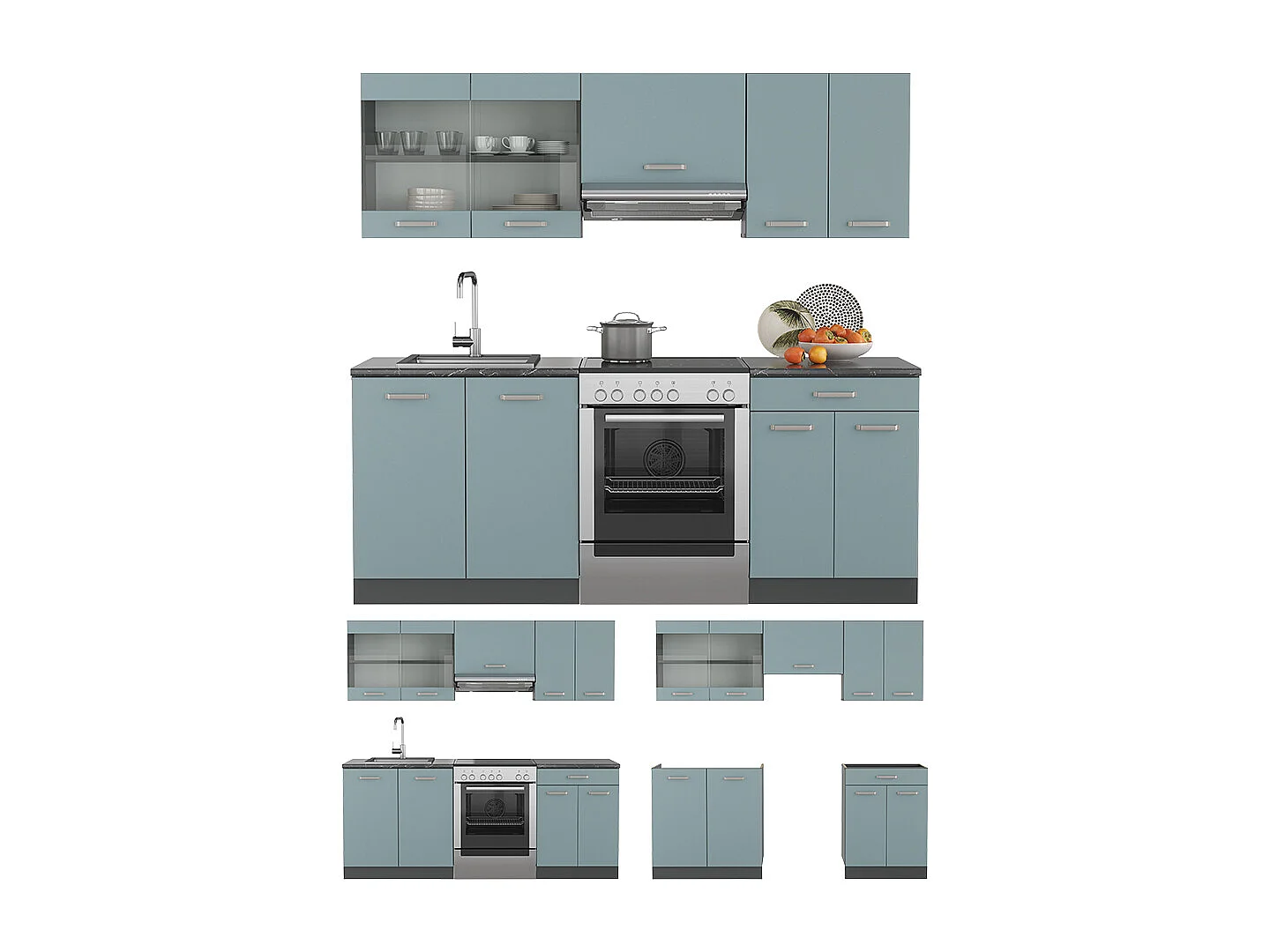 Mueble de cocina gris azulado/antracita 200x46x81.6 r-line