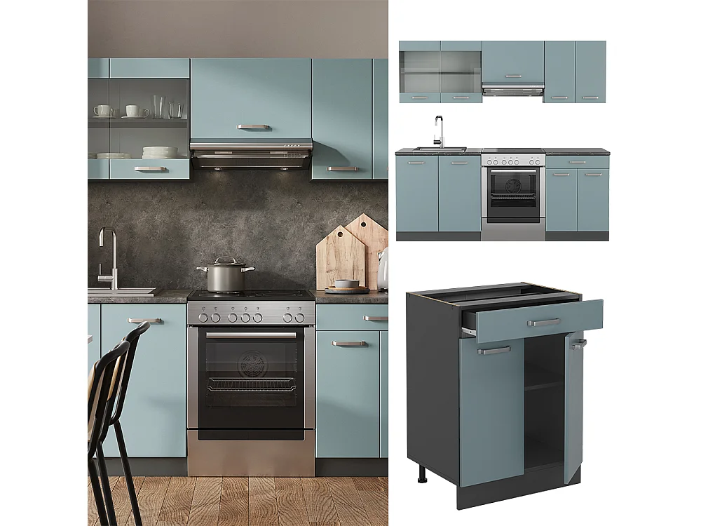 Cuisine bleu-gris/anthracite 200x46x81.6 r-line