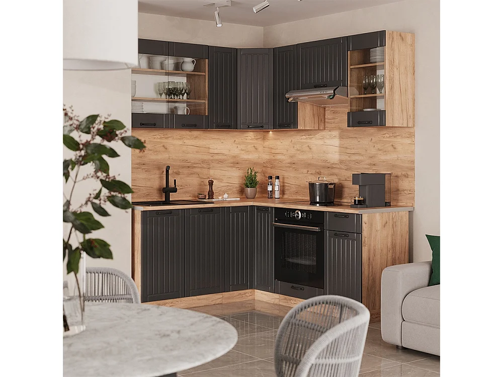Cuisine en angle gris foncé/chêne de force doré 190x60x81.6 fame-line