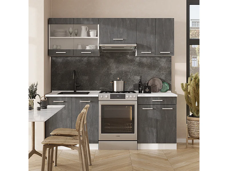 Ligne de cuisine noir béton/blanc 200x60x81.6 r-line