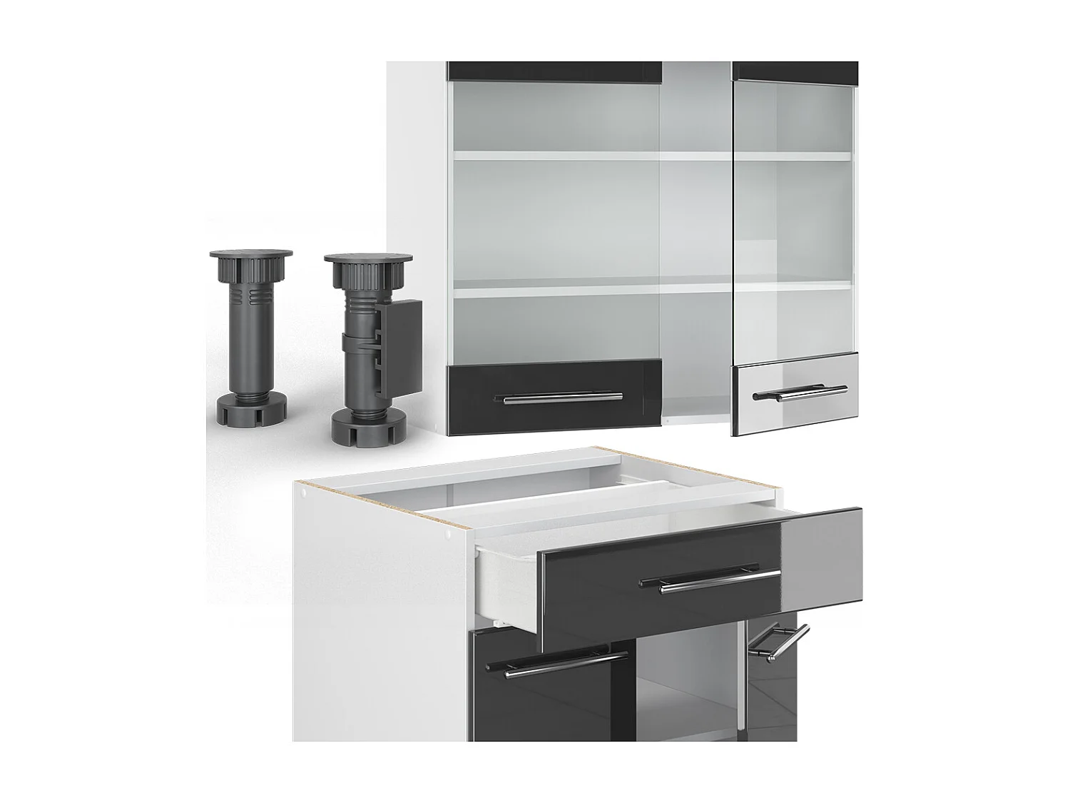 Singleküche anthrazit hochglanz 140x46x81.6 fame-line