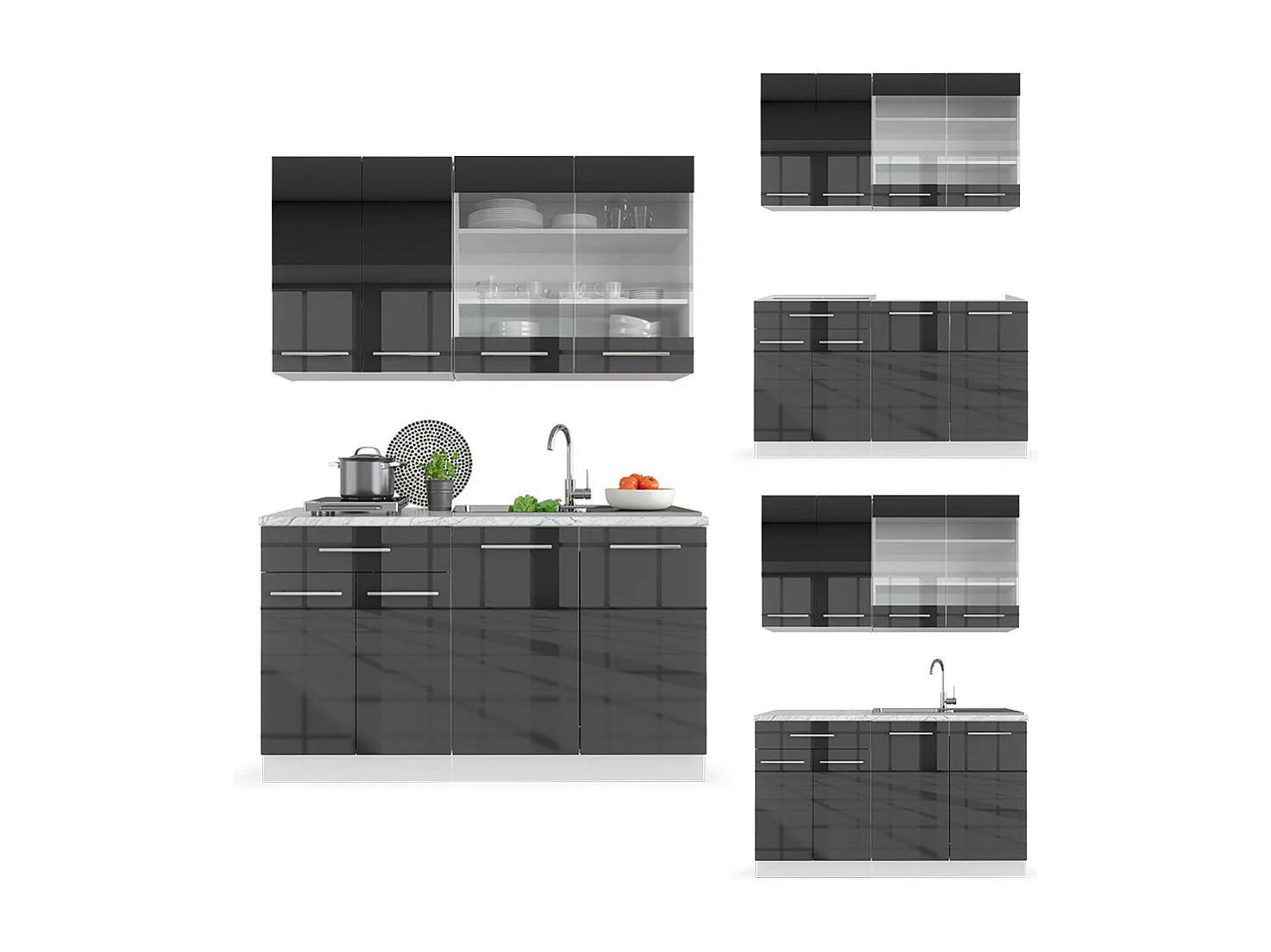 Singleküche anthrazit hochglanz 140x46x81.6 fame-line