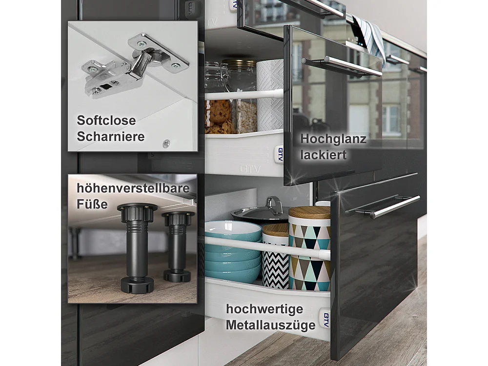 Singleküche anthrazit hochglanz 140x46x81.6 fame-line