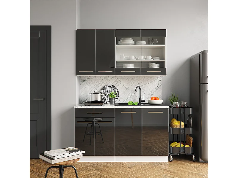 Cocina para solteros antracita alto brillo 140x46x81.6 fame-line