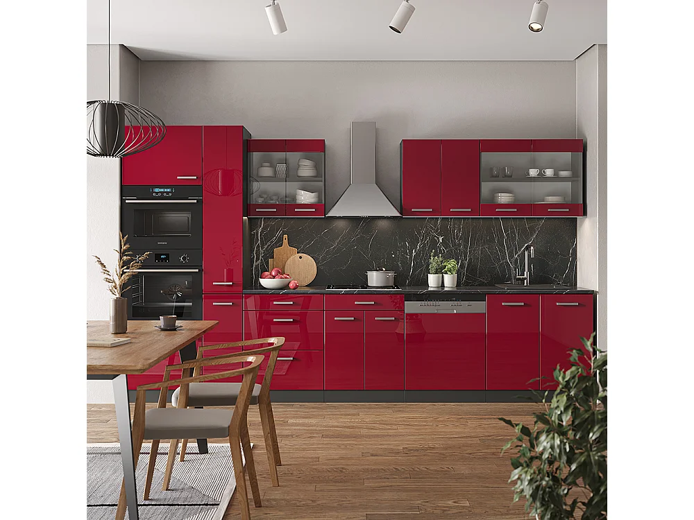 Cucina componibile rosso lucido/antracite 350x46x81.6 r-line