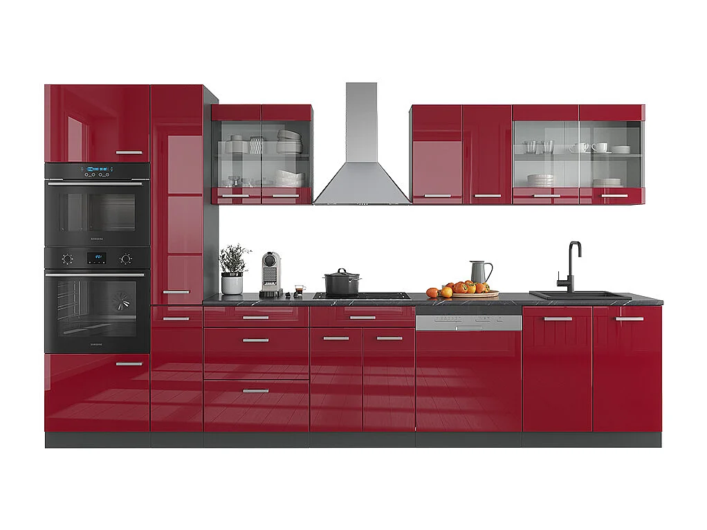 Cucina componibile rosso lucido/antracite 350x46x81.6 r-line