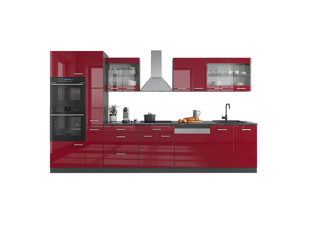 Køkkenrække højglans rød/antracit 350x46x81.6 r-line