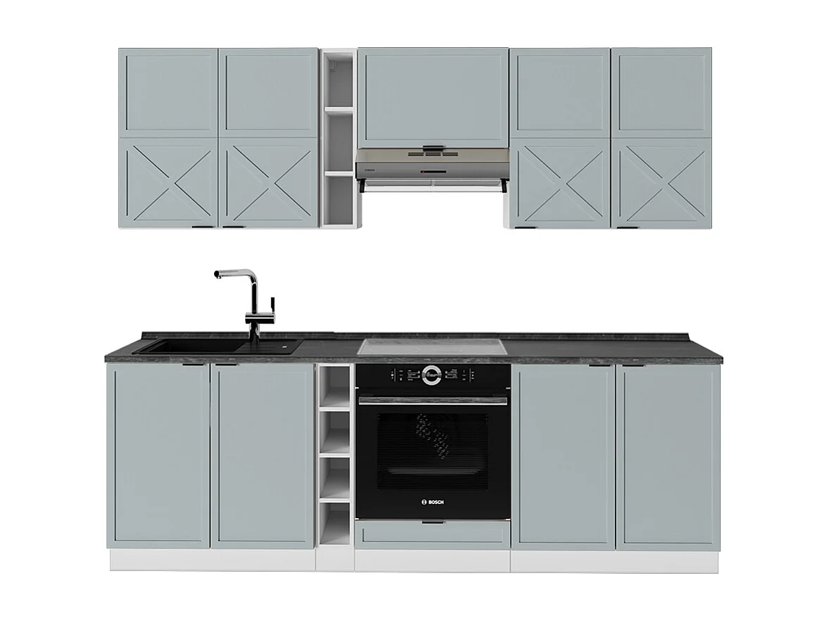 Cuisine bleu clair-gris/blanc 235x60x81.6 fame-line