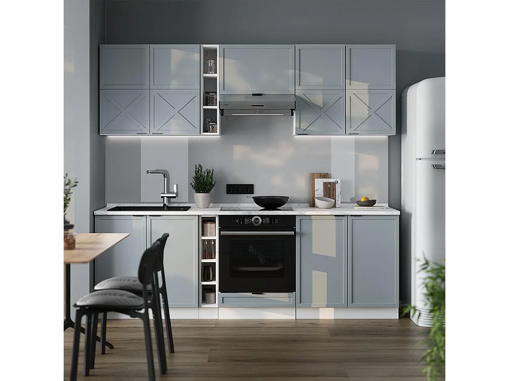 Køkkenrække lyseblå-grå/hvid 235x60x81.6 fame-line