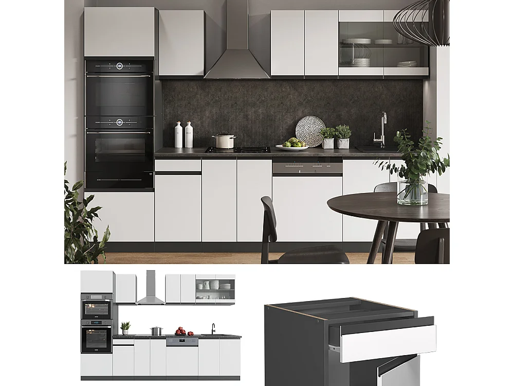 Mueble de cocina blanco/antracita 300x46x81.6 r-line