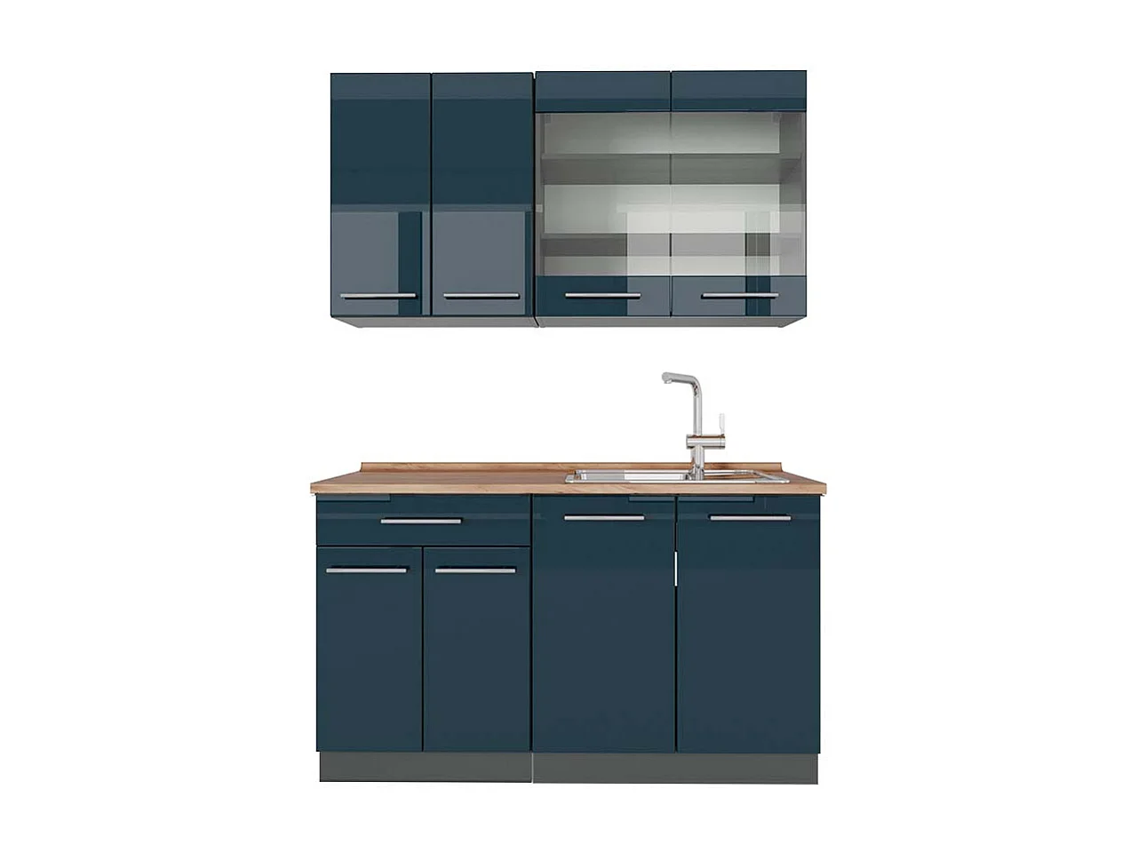 Cuisine pour une personne bleu foncé brillant/anthracite 140x60x81.6 fame-line