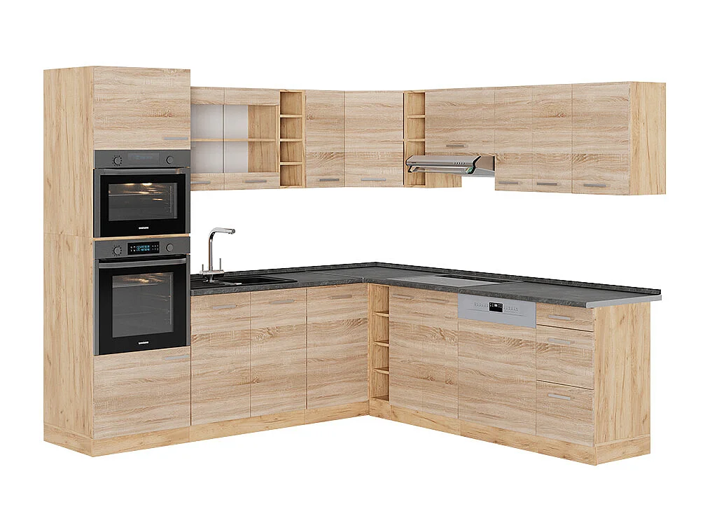 Cucina angolare completa rovere sonoma/goldkraft 247x60x81.6 r-line