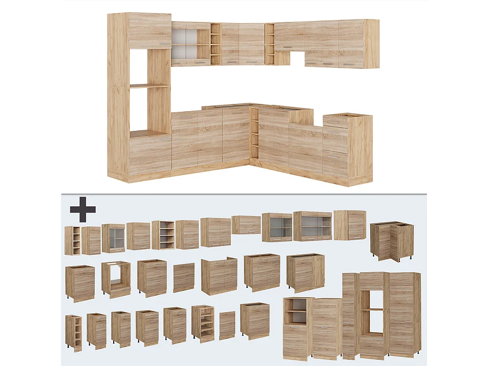 Cucina angolare completa rovere sonoma/goldkraft 247x60x81.6 r-line
