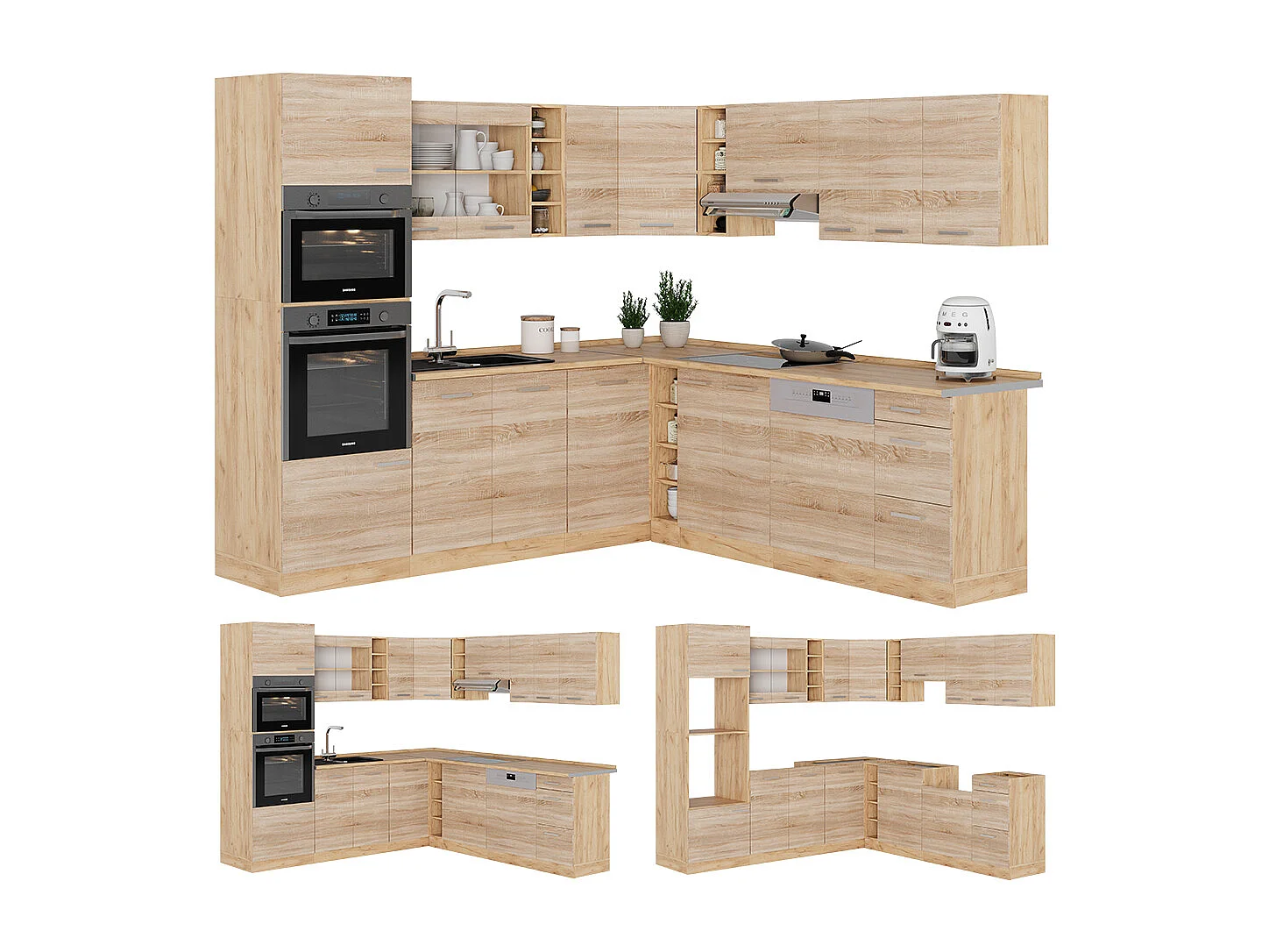 Cucina angolare completa rovere sonoma/goldkraft 247x60x81.6 r-line