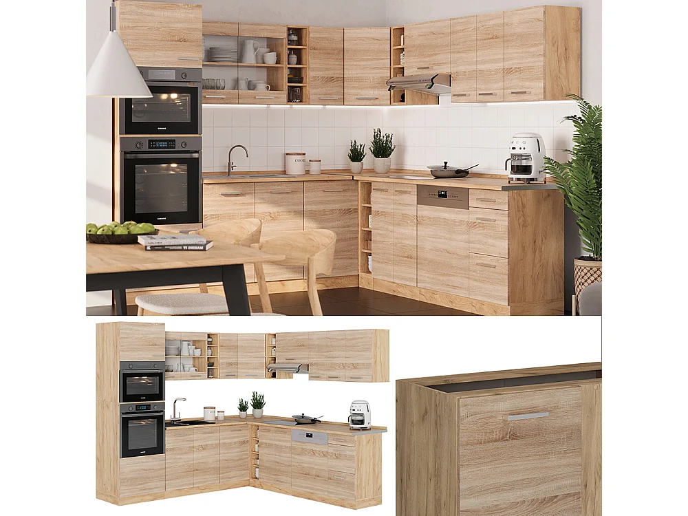 Cuisine en angle sonoma/chêne doré 247x60x81.6 r-line