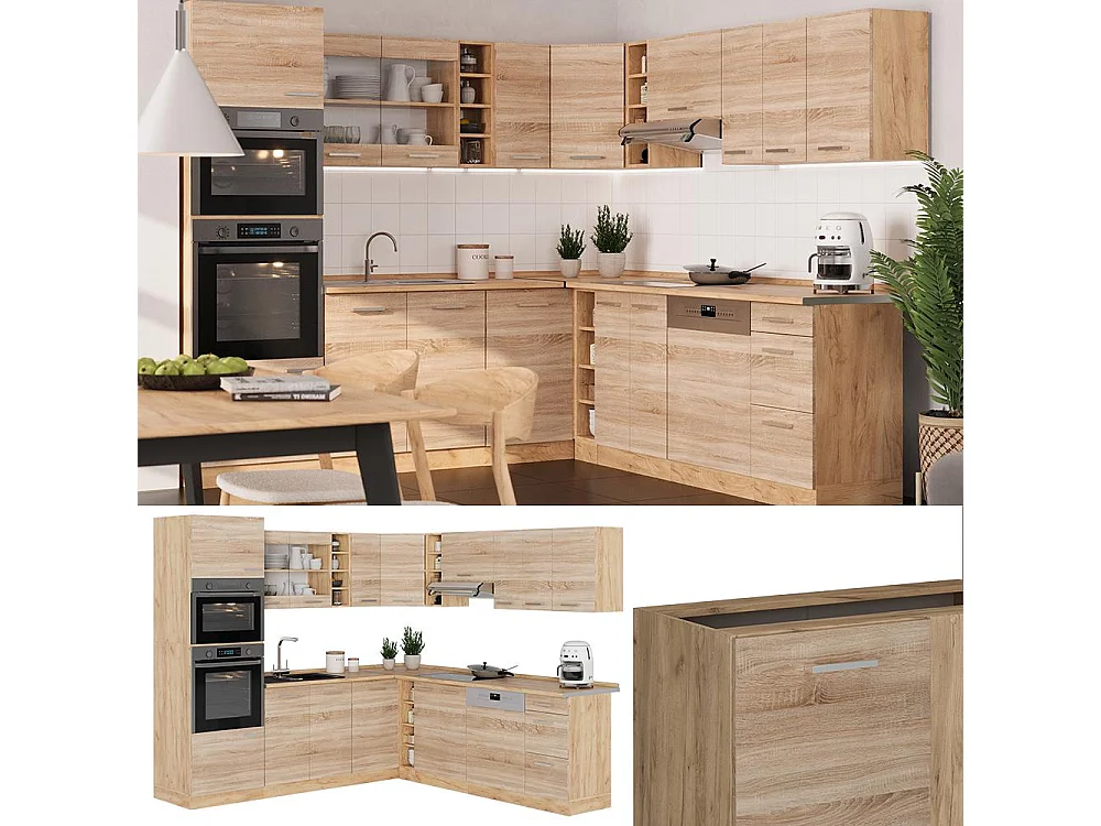 Cuisine en angle sonoma/chêne de force doré 247x60x81.6 r-line