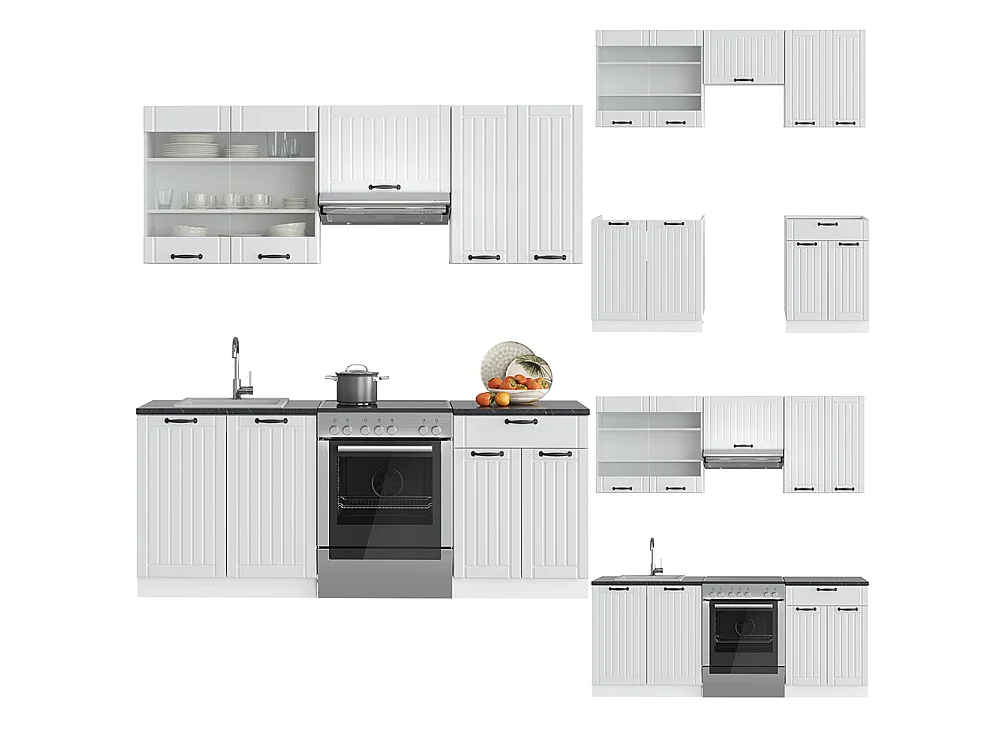 Complete keukeneenheid wit landhuis/wit 200x60x81.6 fame-line