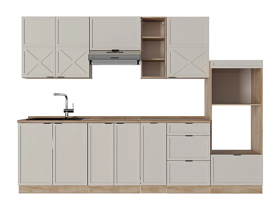 Cuisine grisbeige/chêne doré 280x60x81.6 fame-line