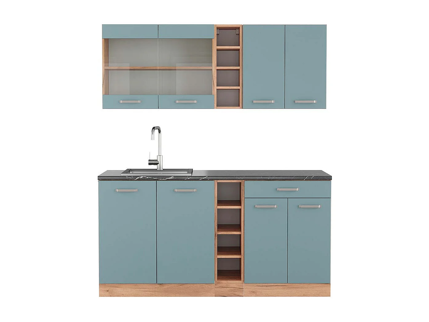 Cuisine bleu-gris/chêne doré 160x60x81.6 r-line