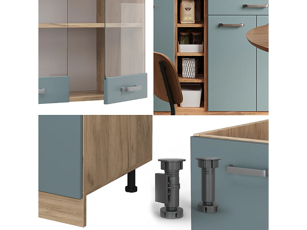 Cuisine bleu-gris/chêne doré 160x60x81.6 r-line