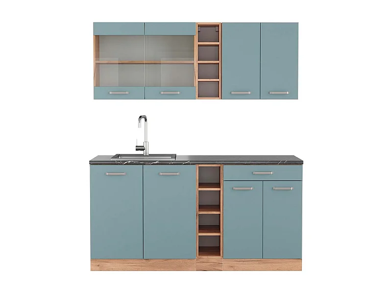 Cuisine bleu-gris/chêne doré 160x60x81.6 r-line