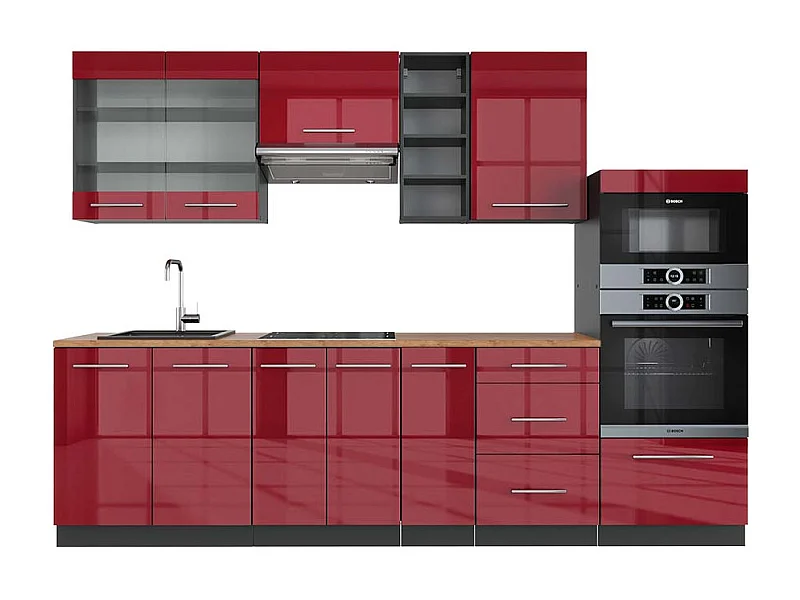 Mueble de cocina burdeos brillo intenso/antracita 280x60x81.6 fame-line