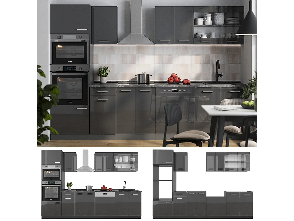 Køkkenrække antracit højglans/antracit 300x60x81.6 r-line