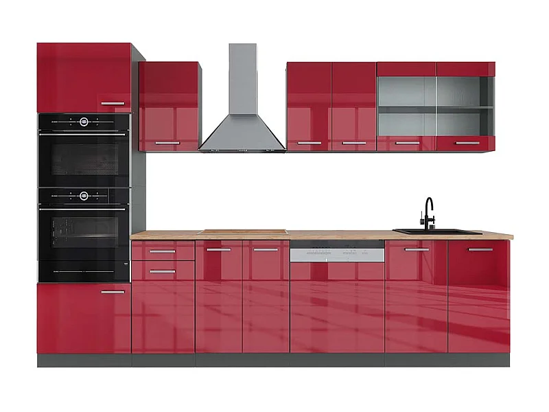 Mueble de cocina rojo brillo intenso/antracita 300x60x81.6 r-line