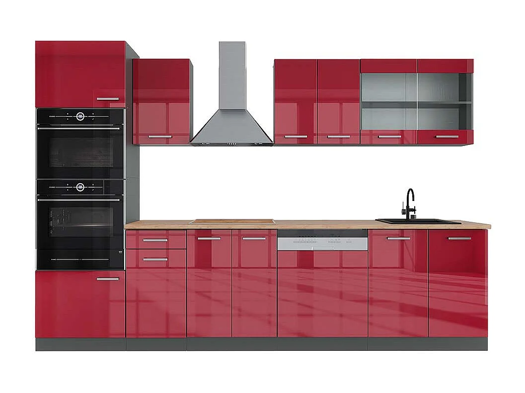 Mueble de cocina rojo brillo intenso/antracita 300x60x81.6 r-line