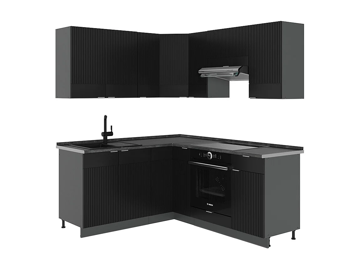 Cuisine en angle noir rayé/anthracite 190x60x81.6 fame-line