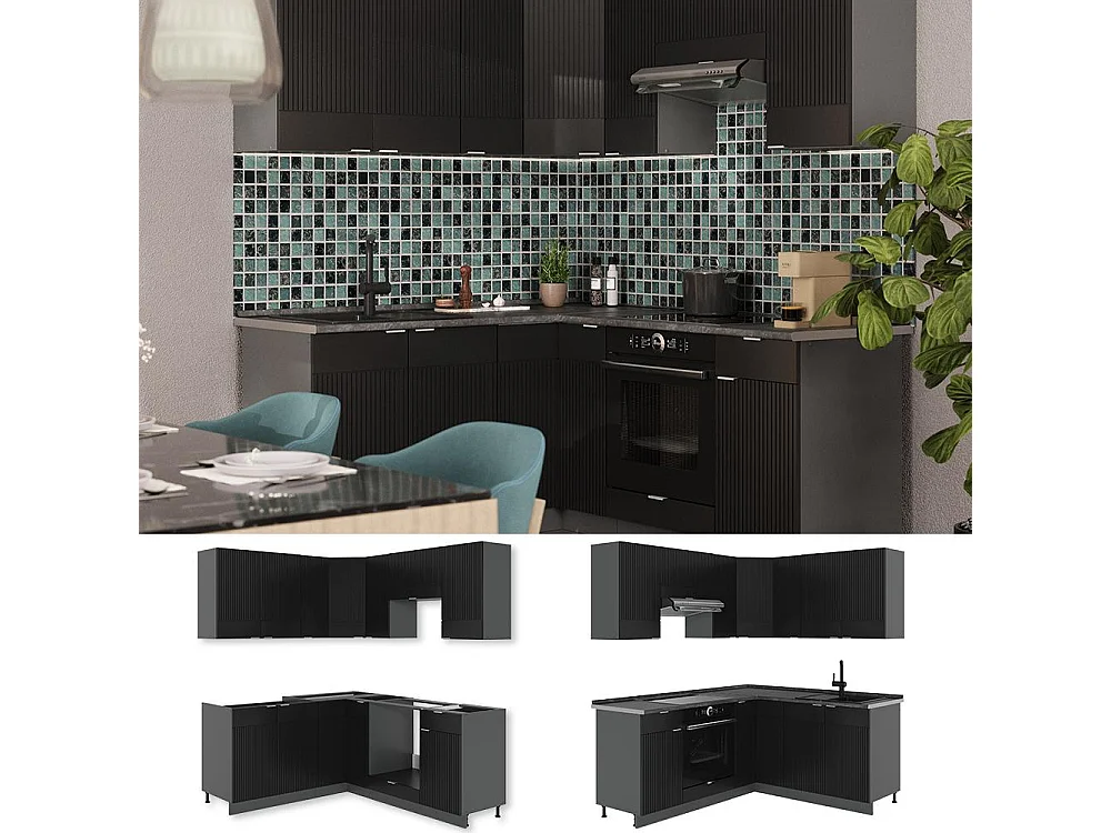 Kogoszczona kuchnia czarne paski/antracyt 190x60x81.6 fame-line