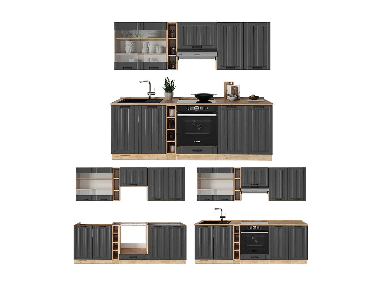 Mueble de cocina gris oscuro 235x60x81.6 fame-line