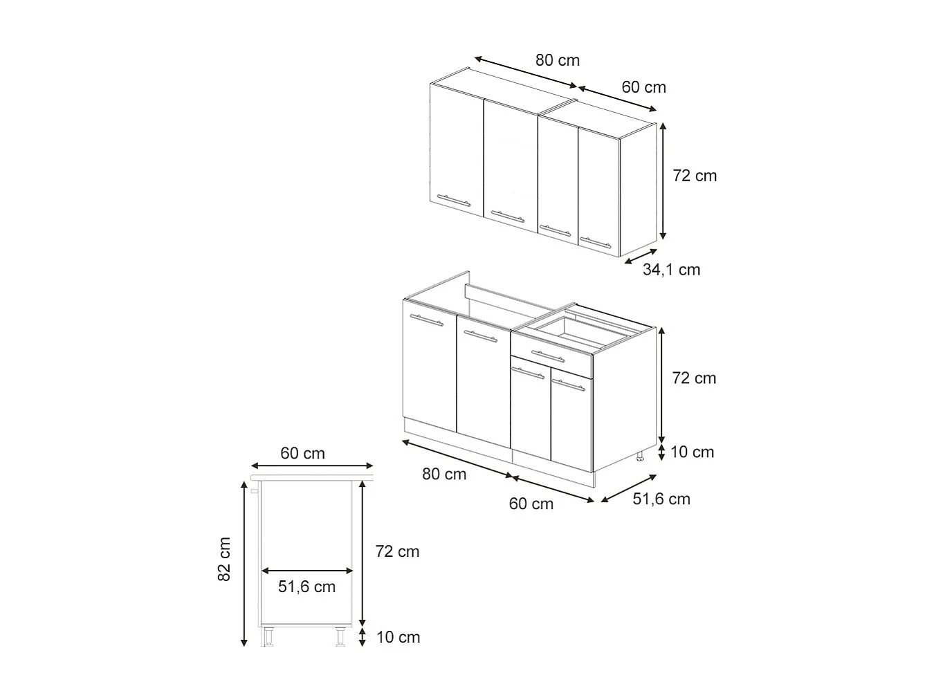 Cocina para solteros panel de roble/roble goldkraft 140x60x81.6 fame-line