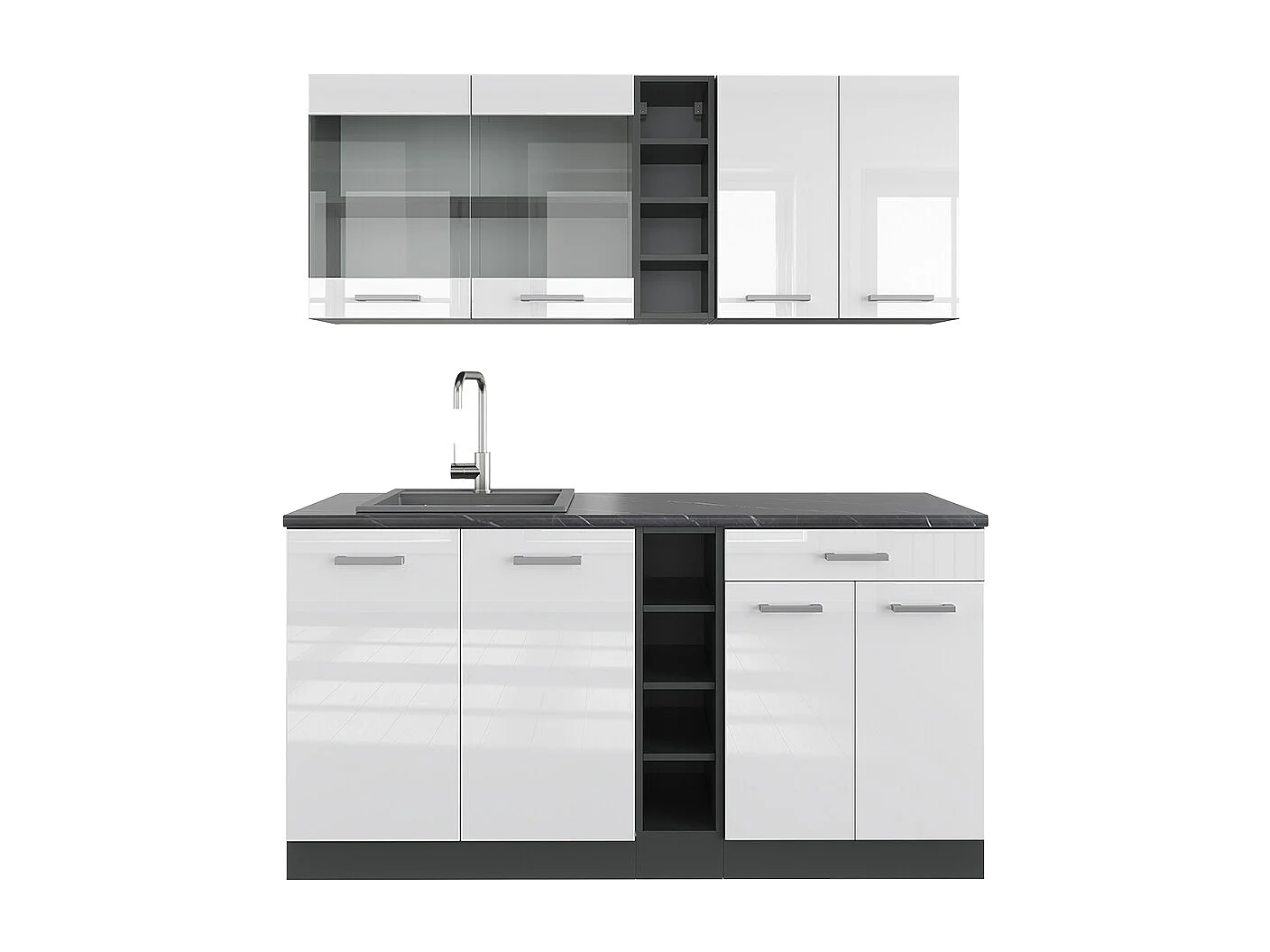 Cuisine blanc brillant/anthracite 160x46x81.6 r-line